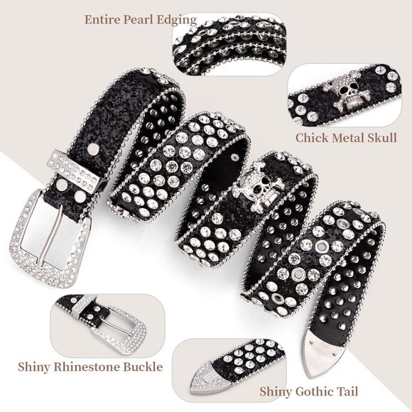 9899 Black Rhinestone Bb Belt For Women,bb Simon Men,y2k Style main image 4